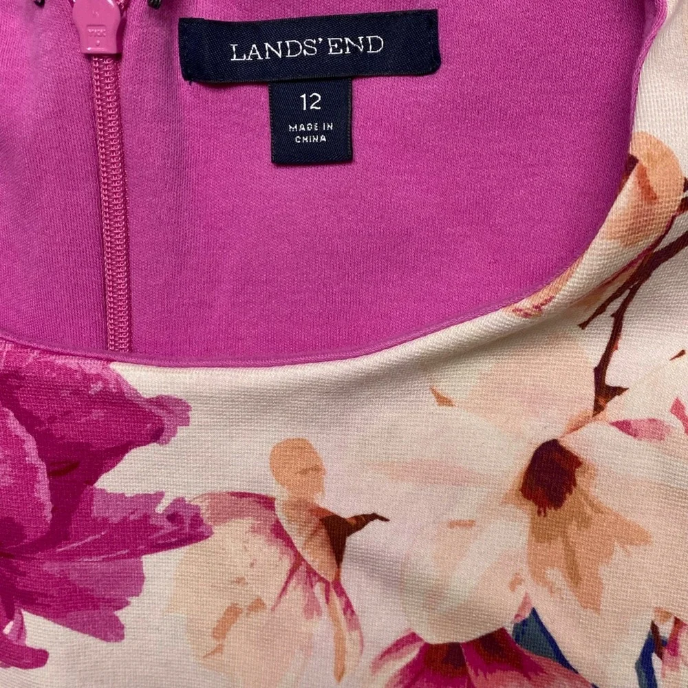 Lands End Womens Floral Sleeveless Sheath Dress Pink Purple Cream‎ Size 12